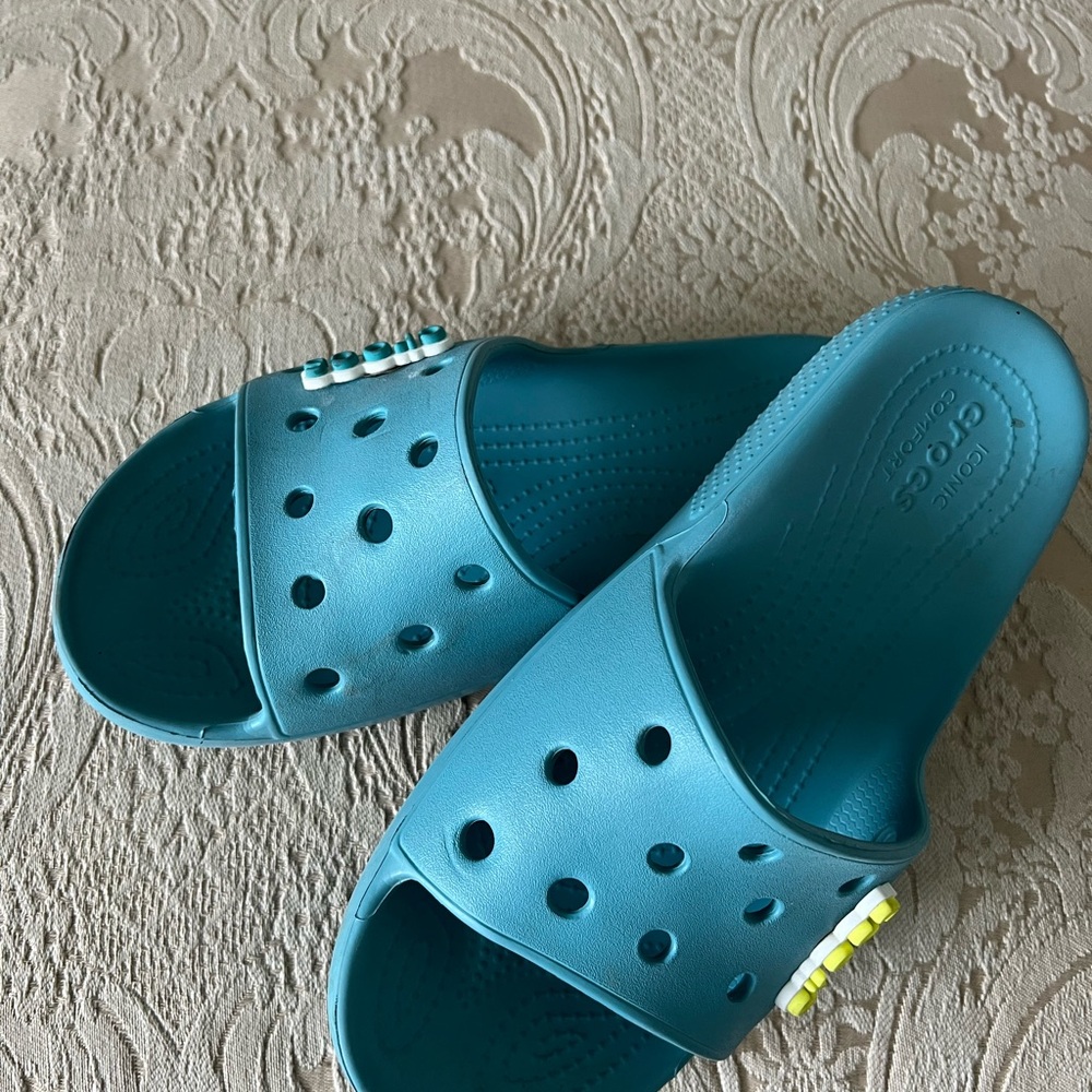 CROCS Teal Slide Sandals with Perforations